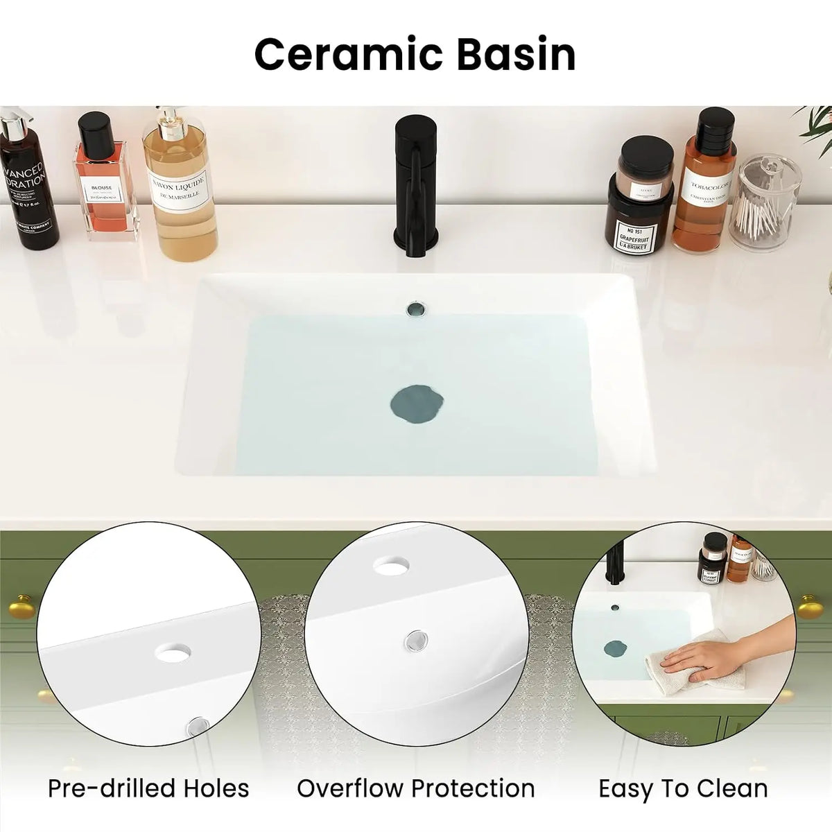 36” Bathroom Vanity with Sink, Modern Freestanding Bathroom Cabinet with Soft-Close Glass Doors, 3 Drawers and, Customized