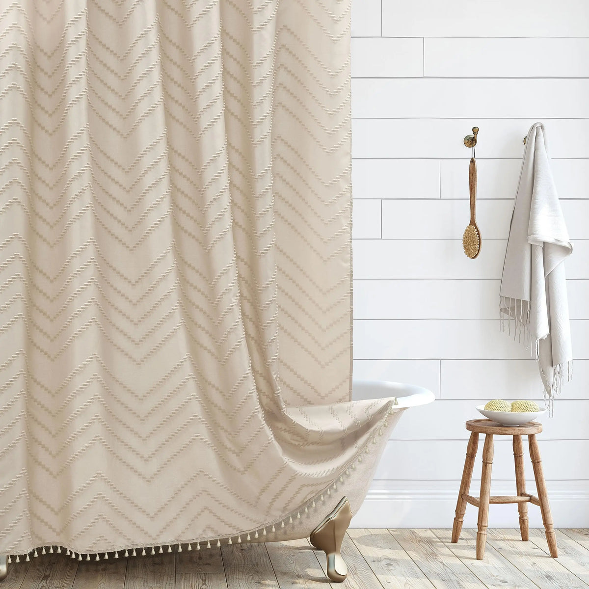 Shower Curtain Tassel Woven Fabric Waterproof Bathroom Curtains With Hooks Modern Bathtub Curtain Bathroom Accessories