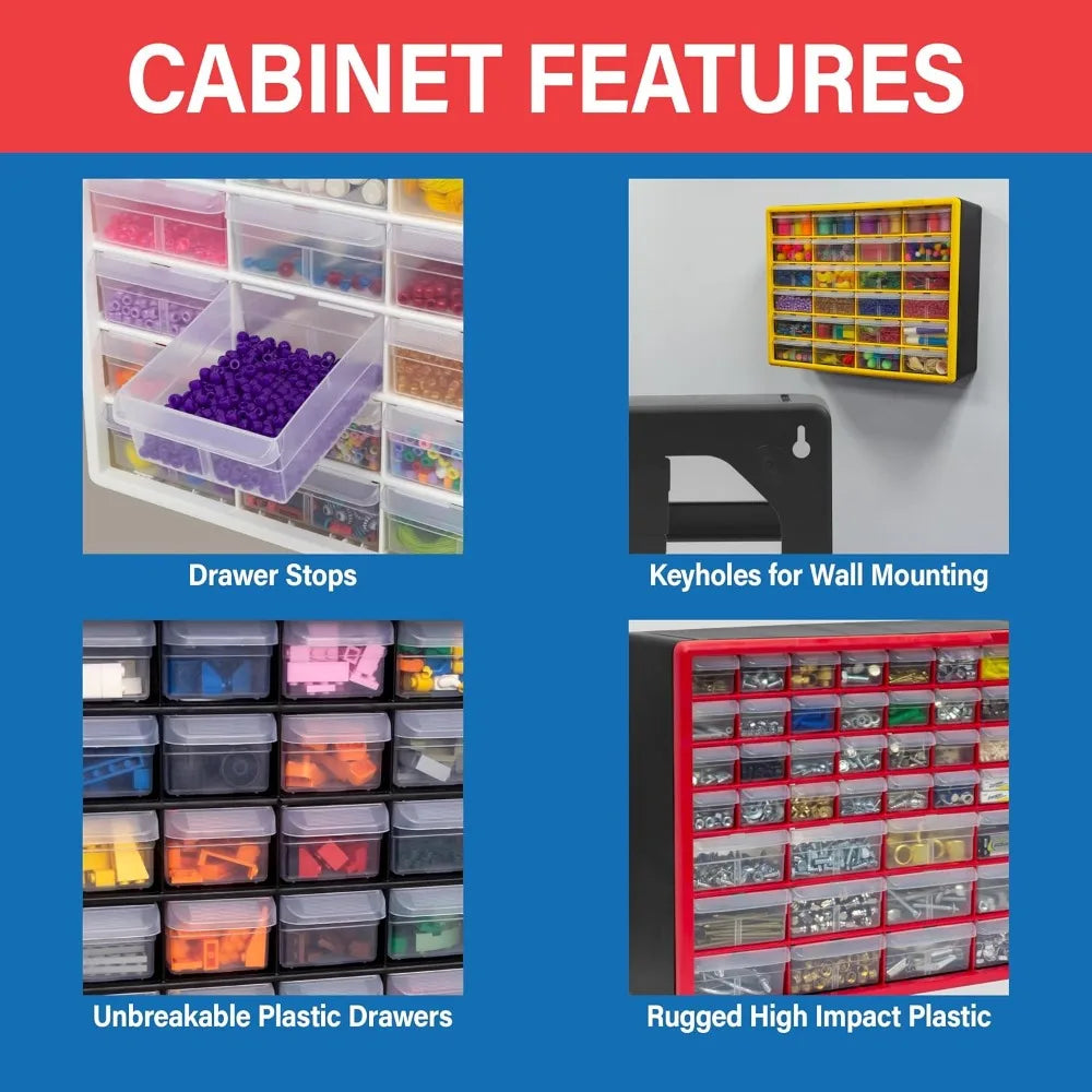 Plastic Drawer Storage Cabinet with 44 Drawers for Garage Organization Beads Building Bricks Teacher Toolbox Makeup Organizer