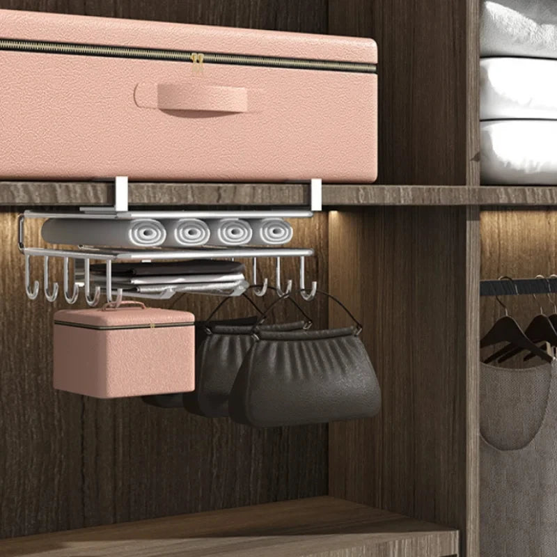 1PC Stainless Steel Hanging Kitchen Storage Rack with Hooks Paper Towel and Utensils Holder Cutting Board Storage Shelf