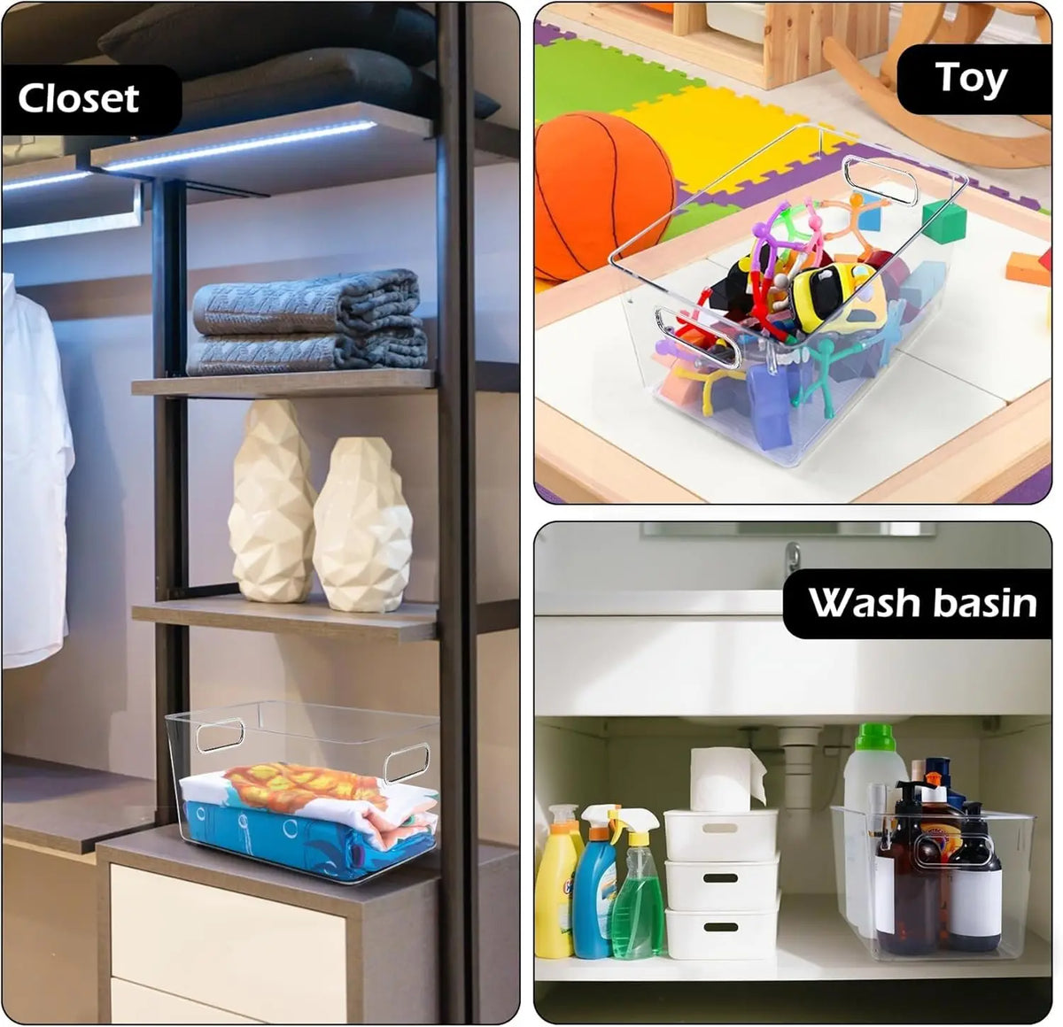 8 Pack Clear Plastic Storage Bins Pantry Organizer for Kitchen Fridge Cabinet Freezer Bathroom Home Organization Containers