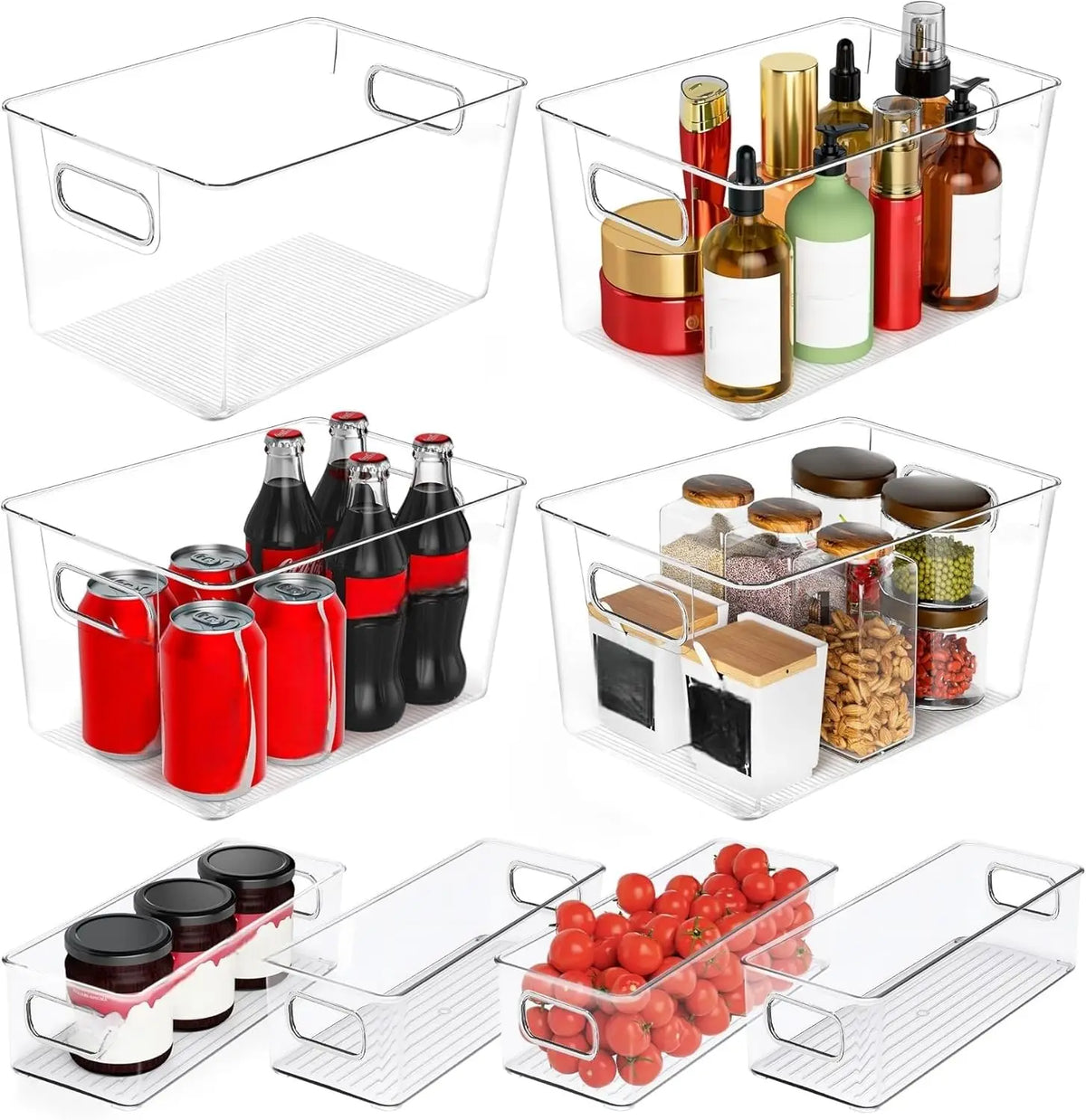 8 Pack Clear Plastic Storage Bins Pantry Organizer for Kitchen Fridge Cabinet Freezer Bathroom Home Organization Containers