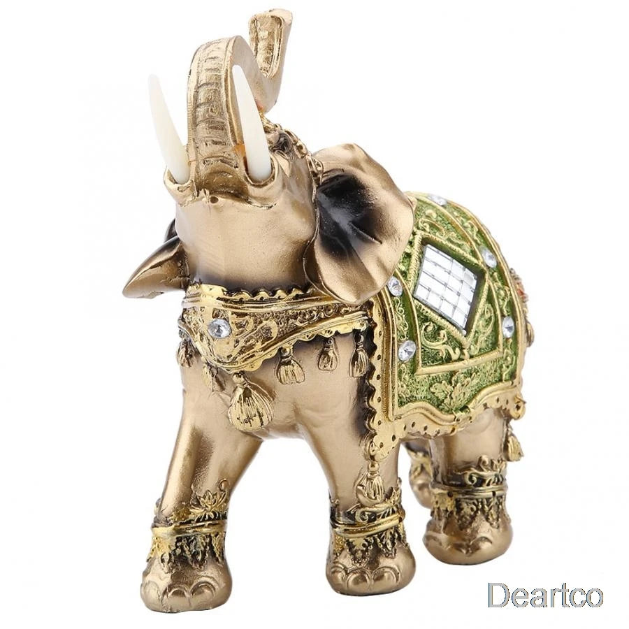 S M L Feng Shui Brass Color Resin Elegant Elephant Trunk Statue Wealth Lucky Figurine Home Decor Gift