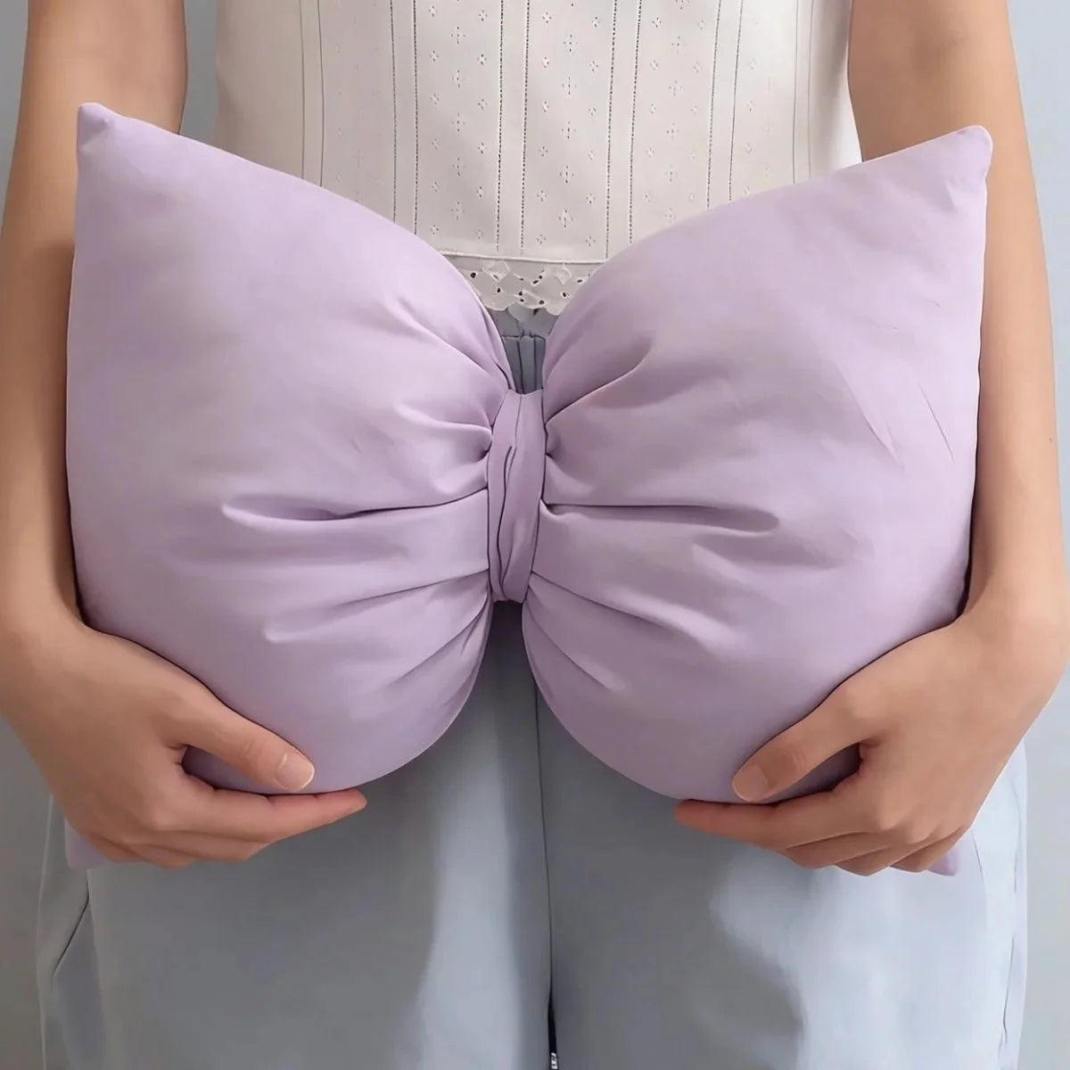 Light Blue Bow Throw Pillow 3D Stereo Bow‑knot Cushion Soft Plush Decorative Pillow for Sofa Bed Bedroom Home Decor