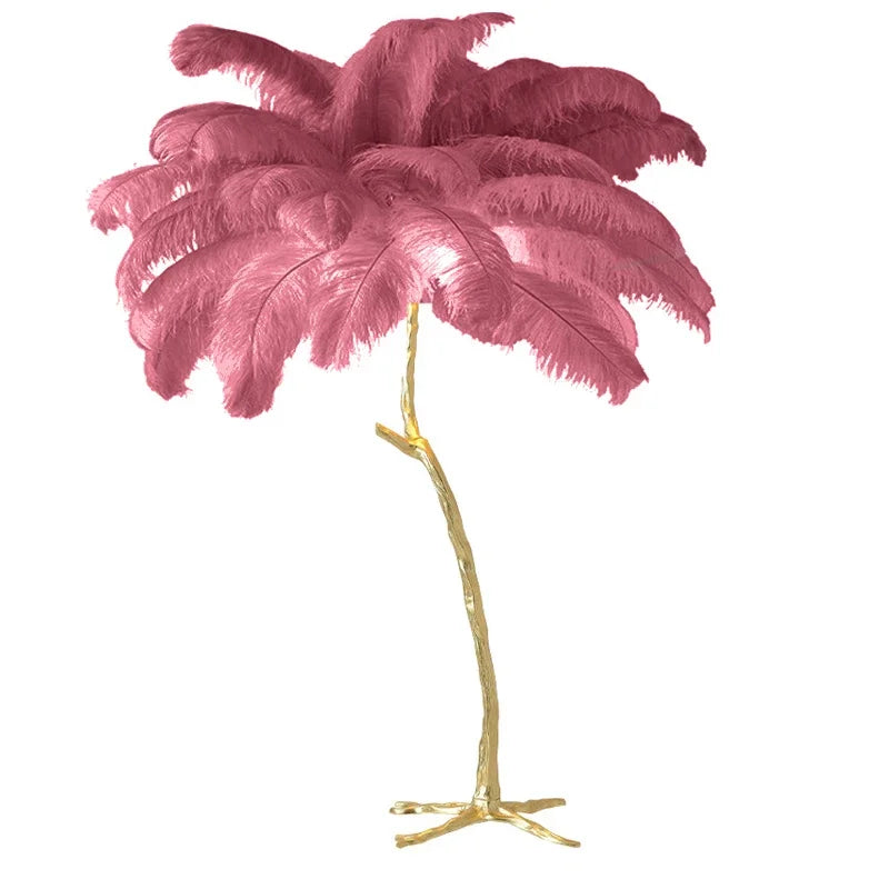 Nordic Resin Twigs Ostrich Feather Led Floor Lamp Living Room Home Decor Sofa Corner Standing Light Bedroom Bedside Feather Lamp