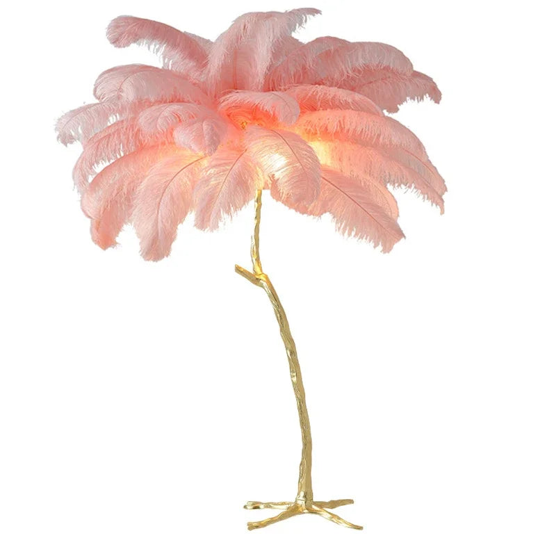 Nordic Resin Twigs Ostrich Feather Led Floor Lamp Living Room Home Decor Sofa Corner Standing Light Bedroom Bedside Feather Lamp