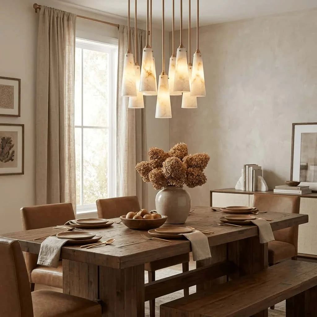 Multi-Head Alabaster Designer Pendant Light French Retro Hanging Lights for Living Room Dining Modern Minimalist Home Decor