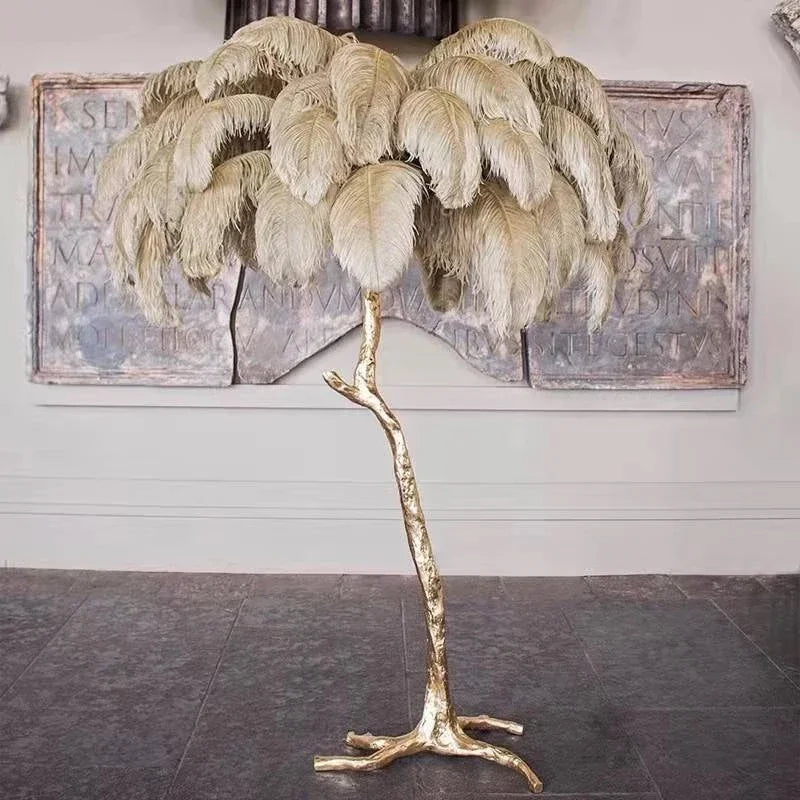 Nordic Resin Twigs Ostrich Feather Led Floor Lamp Living Room Home Decor Sofa Corner Standing Light Bedroom Bedside Feather Lamp
