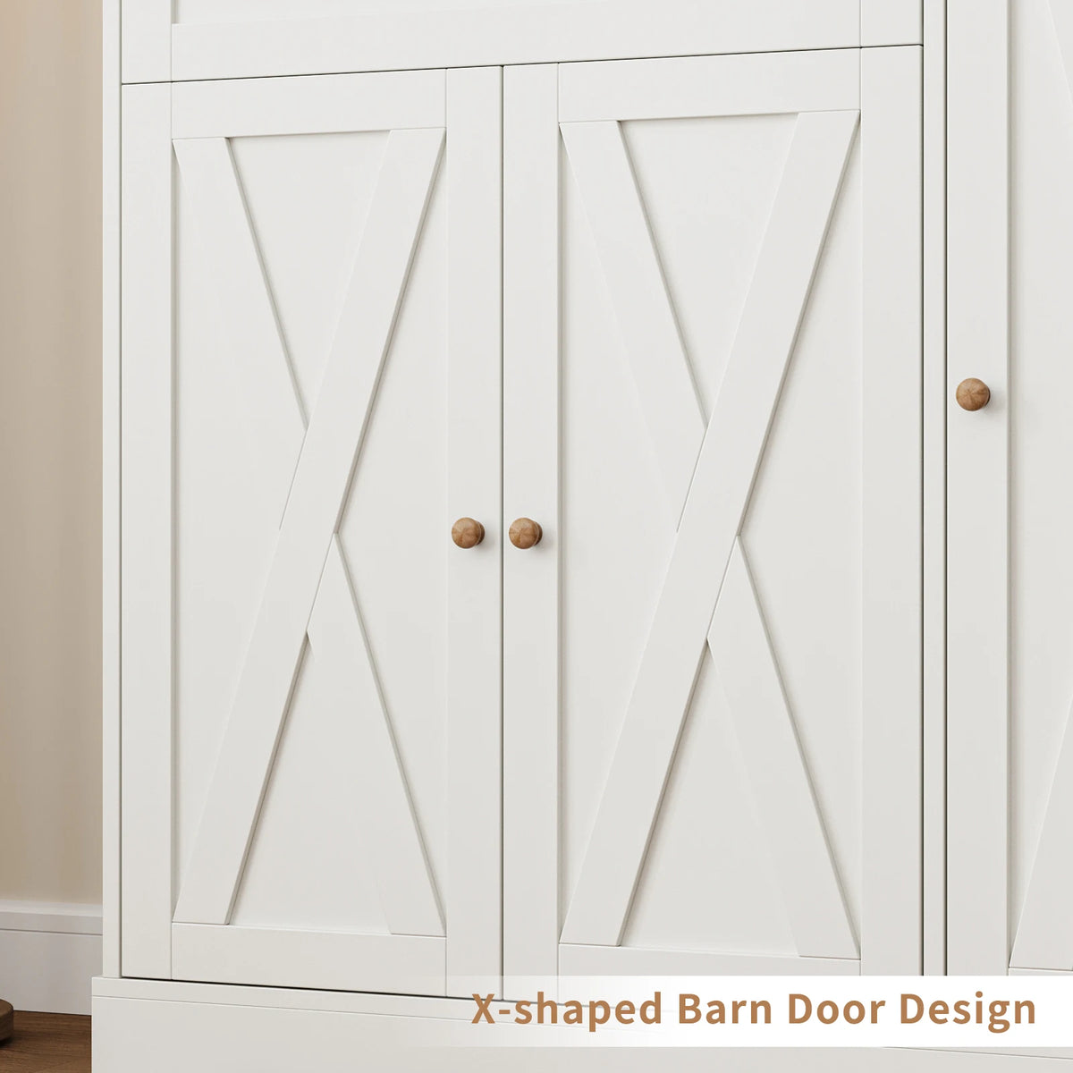 68.4" Tall White Modern Farmhouse Barn Door Kitchen Pantry Cabinet, Compact Footprint Large Capacity Storage with 6-Tier Door Shelves, 7 Interior Compartments, Adjustable Shelf & Smooth-Glide Drawer, Anti-Tip Kit, Easy Assemb