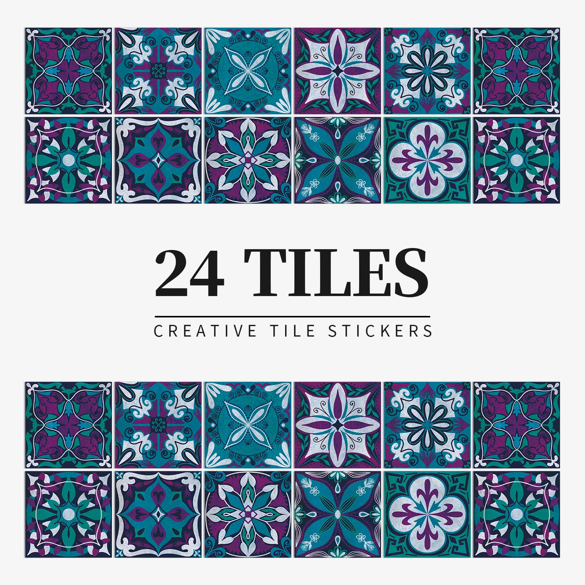 24pcs/Set Gray Moroccan Art Self-Adhesive Wall Sticker Kitchen Bathroom Decoration Vinyl Waterproof Wallpaper Home Decal