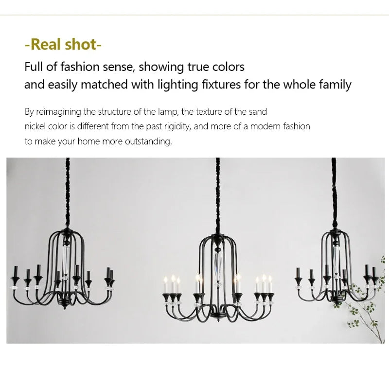 Warm Romantic Retro Candle Chandelier Black Crystal Led Pendant Lamp For Dining Living Room Bedroom Home Decor Lighting