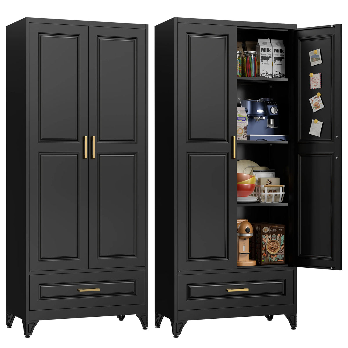 Polup 75" Pantry Storage Cabinet with Drawer and Shelves,Metal Kitchen Cupboard for Living Room Dining