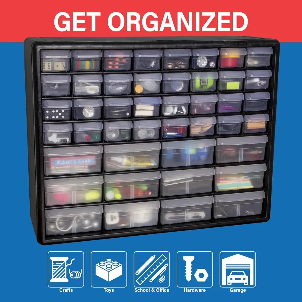 Plastic Drawer Storage Cabinet with 44 Drawers for Garage Organization Beads Building Bricks Teacher Toolbox Makeup Organizer