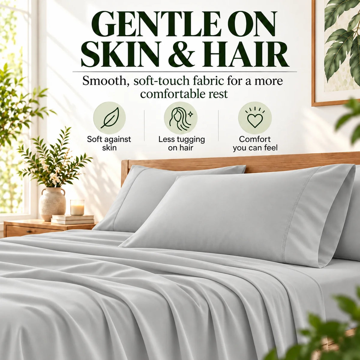 3/4-Piece Bamboo Fiber Bedding - Hypoallergenic and Temperature-Regulating, Suitable for All Seasons to Care for Deep Sleepers, Luxurious Bedding with Deep Pockets, Wrinkle-Resistant and No Ironing Needed, Great for Room and