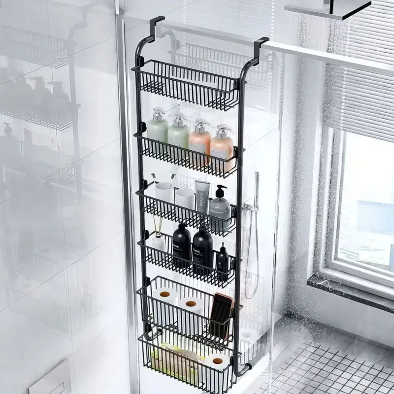 106cm Wall Mounted Storage Rack No Drilling Shower Shelf Narrow Bathroom Organizer Over Door Toilet Cabinet Side Hanging Holder