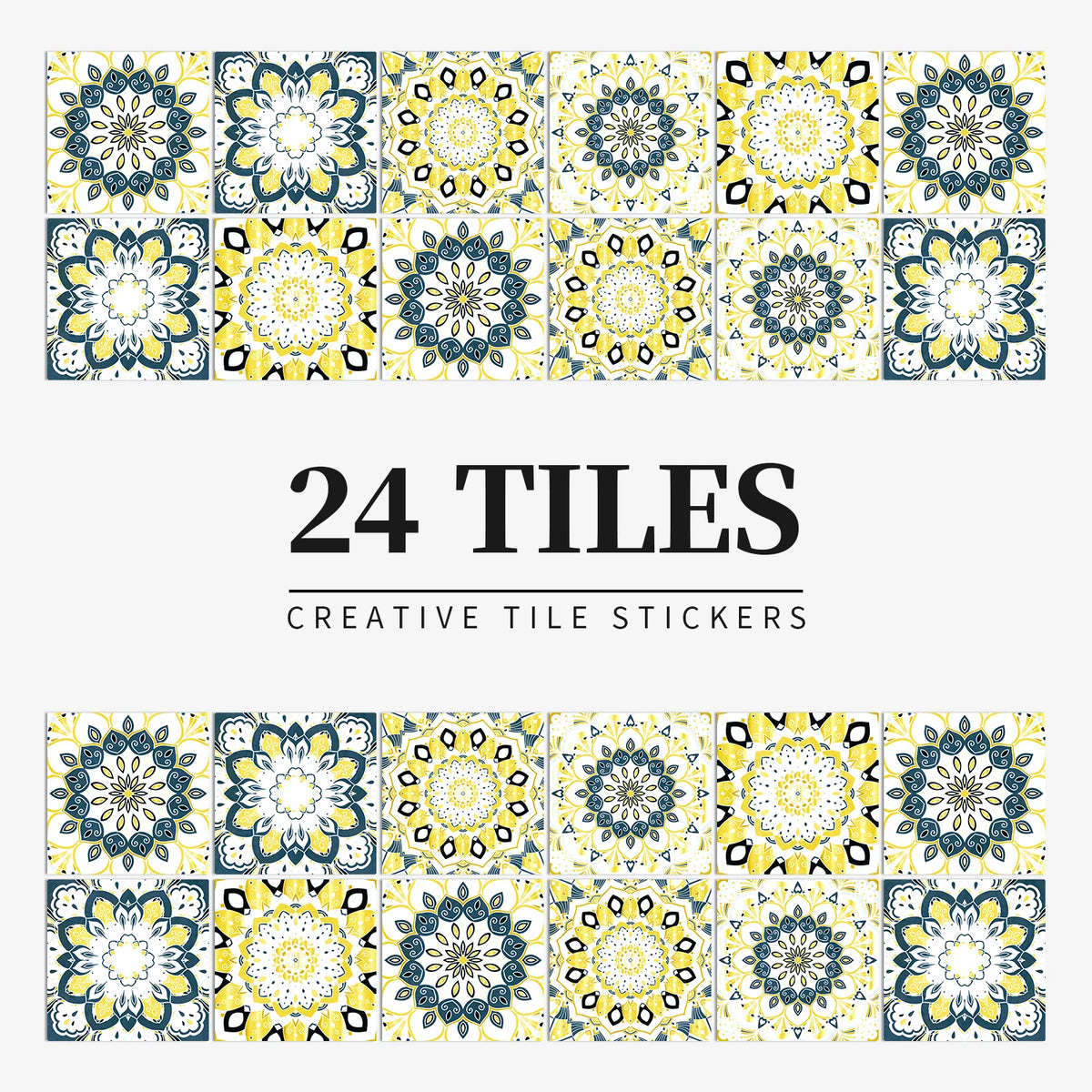 24pcs/Set Gray Moroccan Art Self-Adhesive Wall Sticker Kitchen Bathroom Decoration Vinyl Waterproof Wallpaper Home Decal