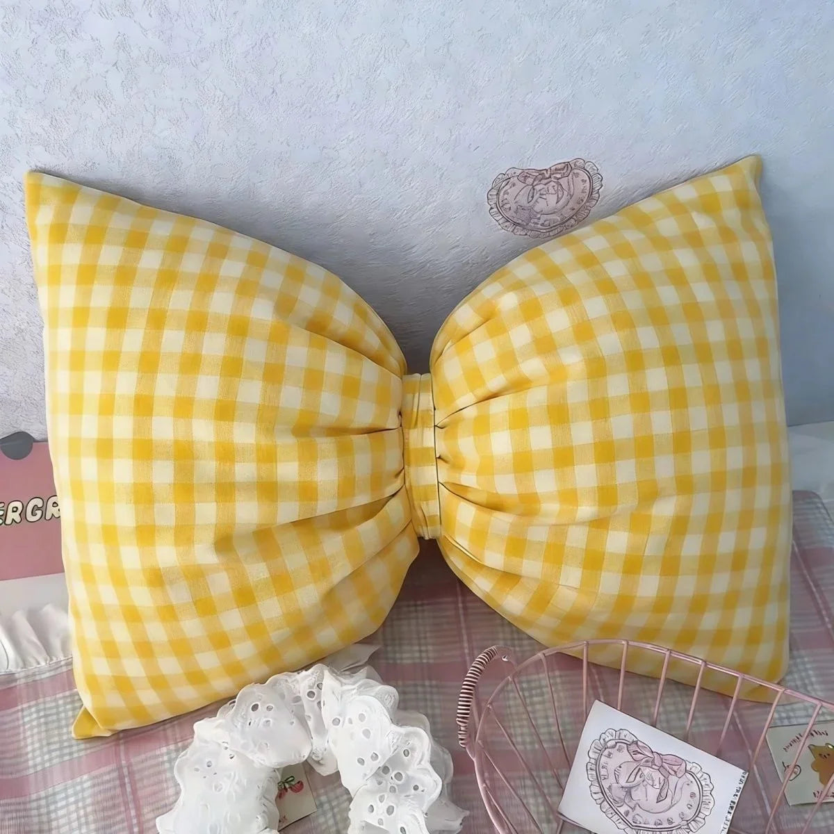 Light Blue Bow Throw Pillow 3D Stereo Bow‑knot Cushion Soft Plush Decorative Pillow for Sofa Bed Bedroom Home Decor