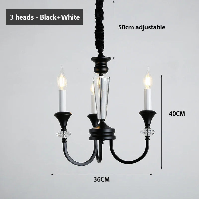 Warm Romantic Retro Candle Chandelier Black Crystal Led Pendant Lamp For Dining Living Room Bedroom Home Decor Lighting