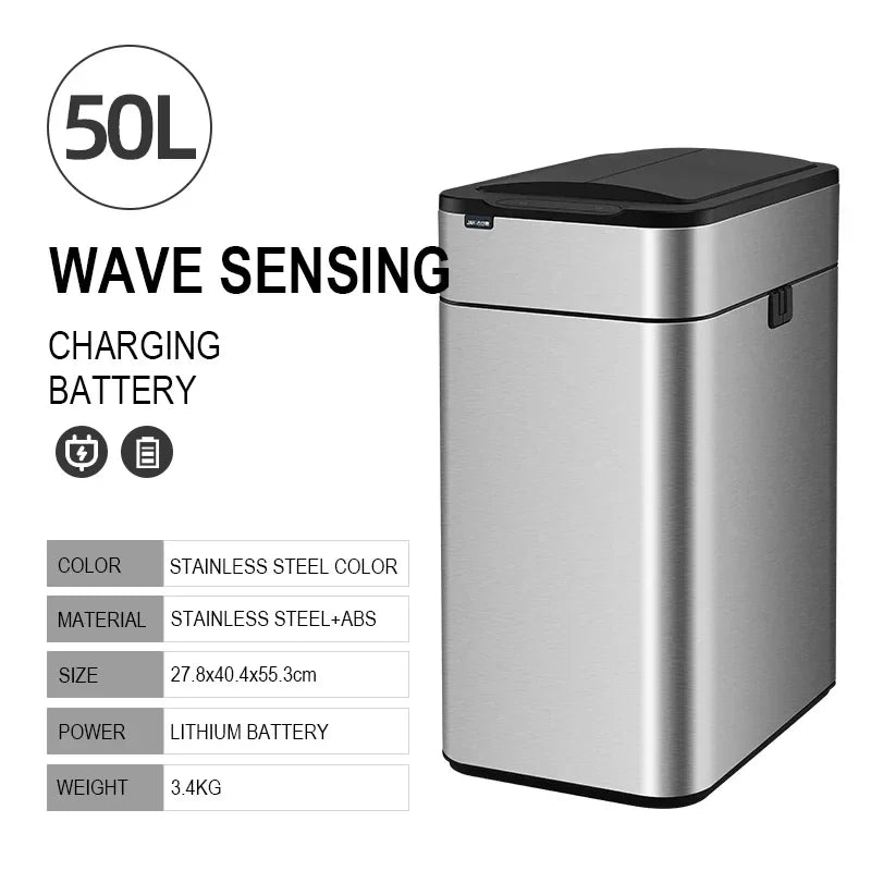 15L 20L 30L 40L 50L 60L Smart Trash Can Stainless Steel Waste bin High Trash Cans Garbage Bin for Kitchen Trash Can Wastebasket