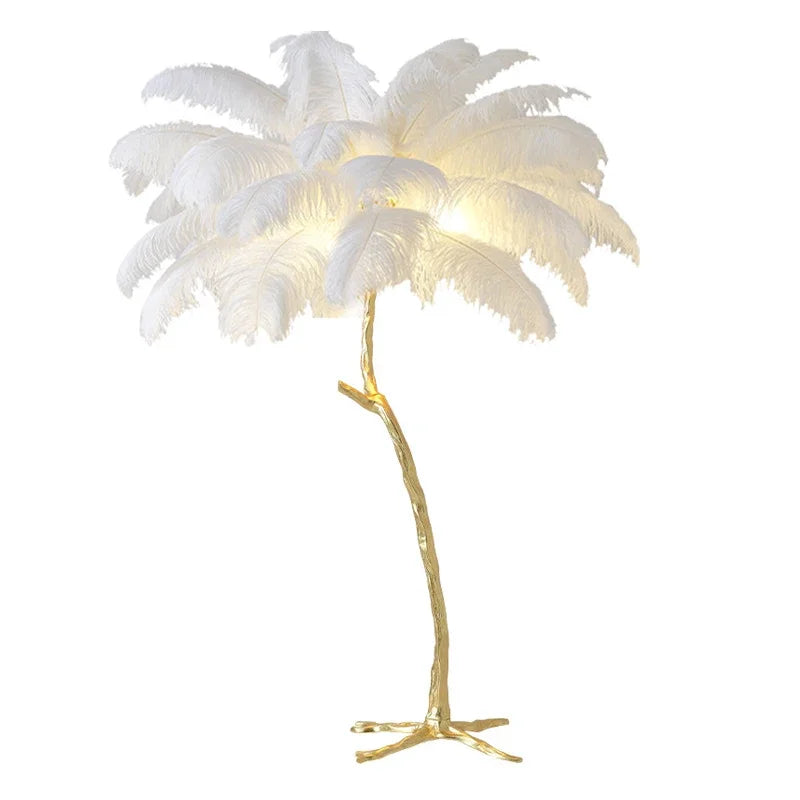 Nordic Resin Twigs Ostrich Feather Led Floor Lamp Living Room Home Decor Sofa Corner Standing Light Bedroom Bedside Feather Lamp