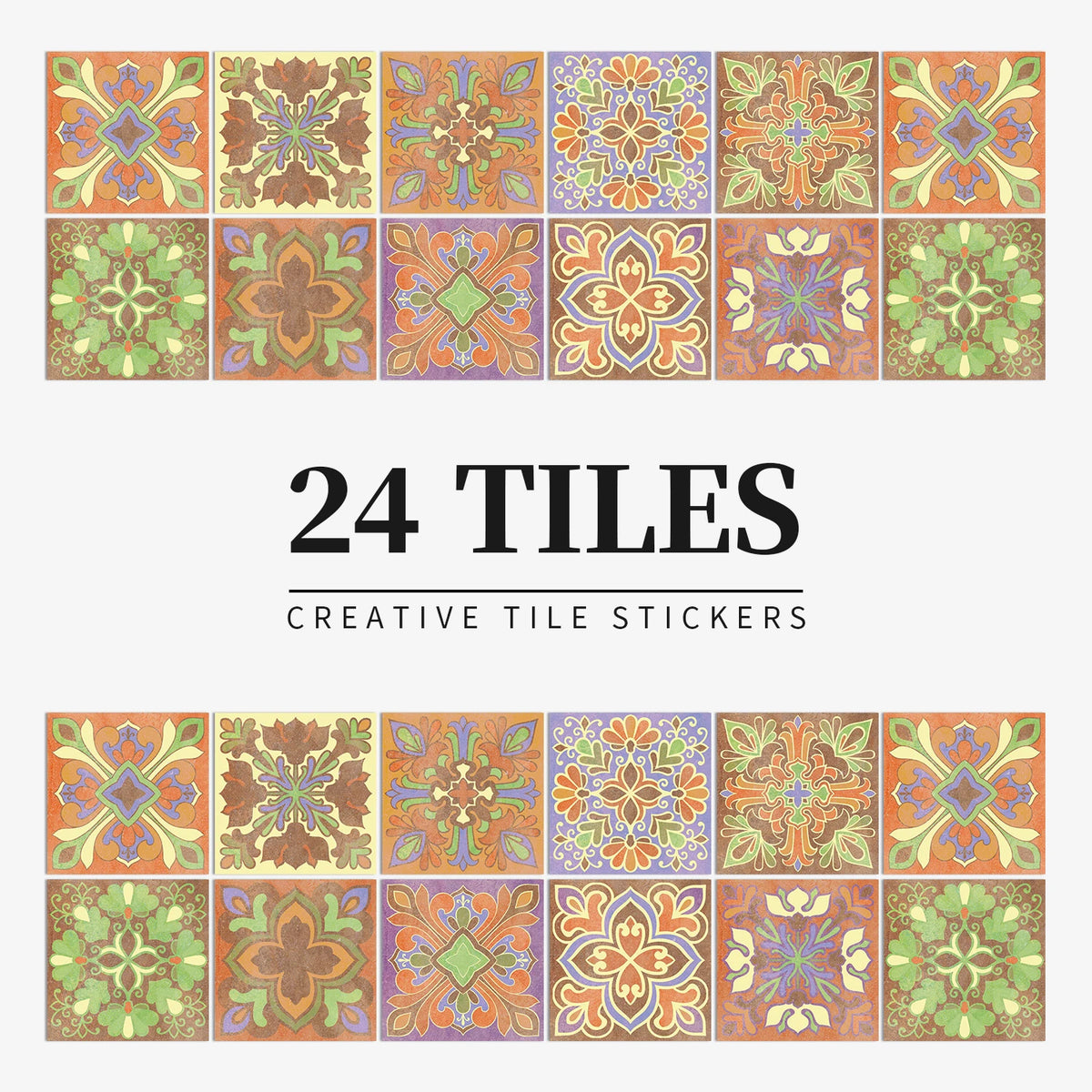 24pcs/Set Gray Moroccan Art Self-Adhesive Wall Sticker Kitchen Bathroom Decoration Vinyl Waterproof Wallpaper Home Decal
