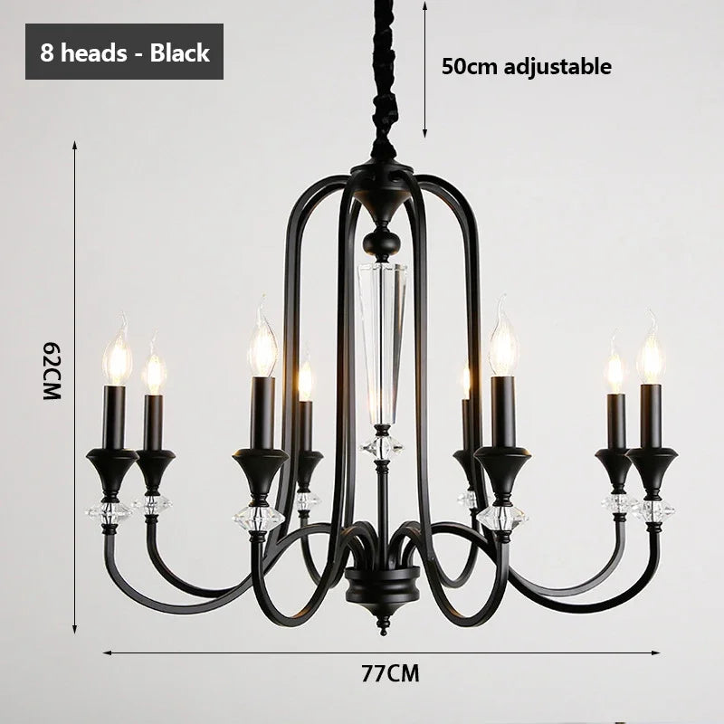 Warm Romantic Retro Candle Chandelier Black Crystal Led Pendant Lamp For Dining Living Room Bedroom Home Decor Lighting