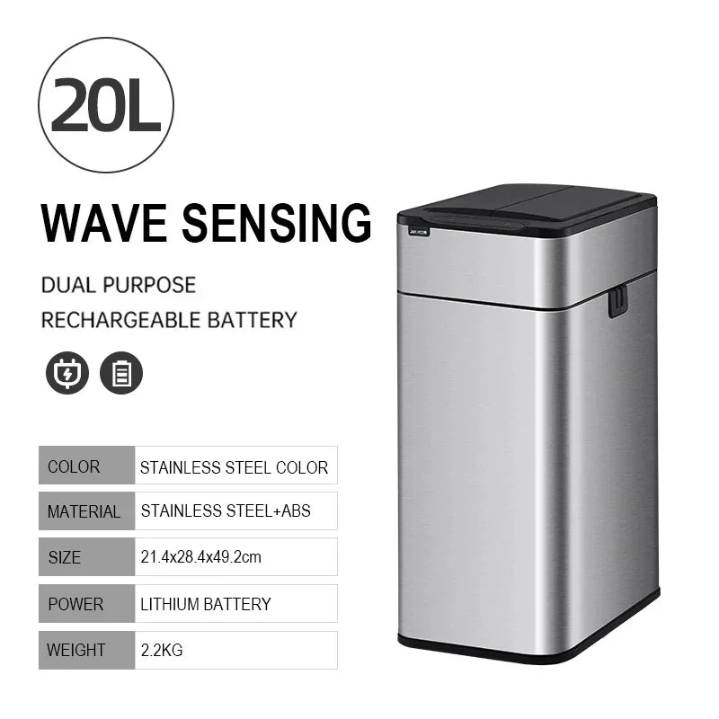 15L 20L 30L 40L 50L 60L Smart Trash Can Stainless Steel Waste bin High Trash Cans Garbage Bin for Kitchen Trash Can Wastebasket
