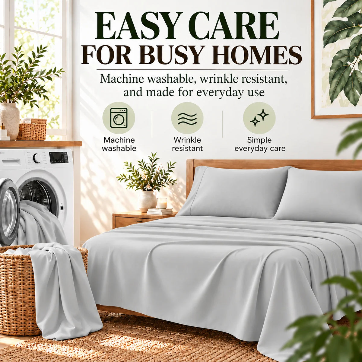 3/4-Piece Bamboo Fiber Bedding - Hypoallergenic and Temperature-Regulating, Suitable for All Seasons to Care for Deep Sleepers, Luxurious Bedding with Deep Pockets, Wrinkle-Resistant and No Ironing Needed, Great for Room and