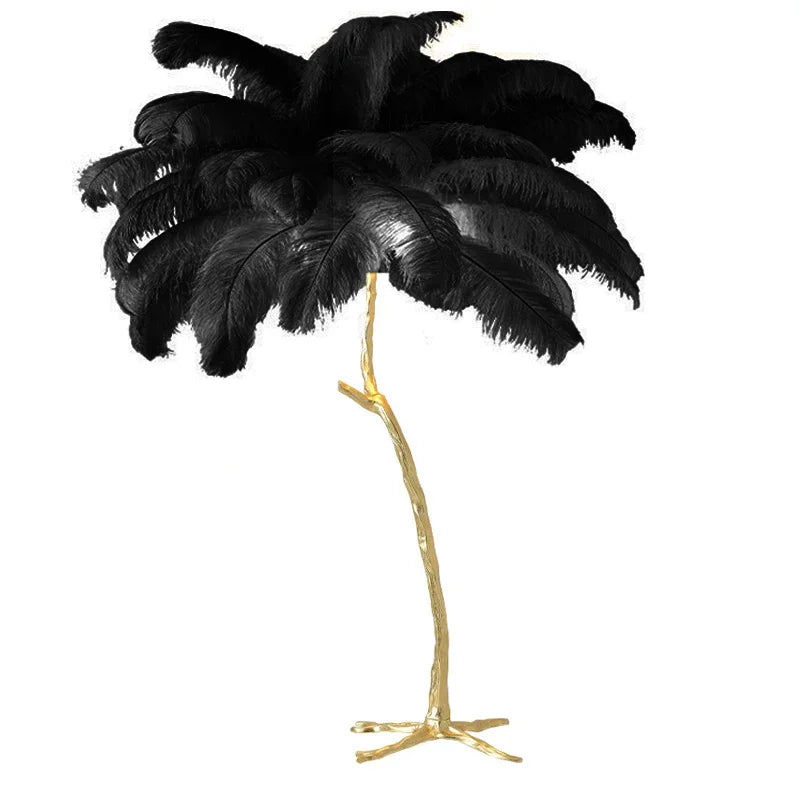 Nordic Resin Twigs Ostrich Feather Led Floor Lamp Living Room Home Decor Sofa Corner Standing Light Bedroom Bedside Feather Lamp
