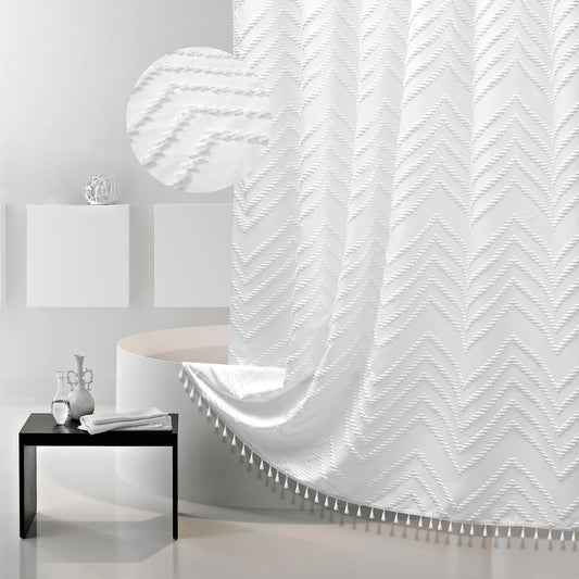 Shower Curtain Tassel Woven Fabric Waterproof Bathroom Curtains With Hooks Modern Bathtub Curtain Bathroom Accessories