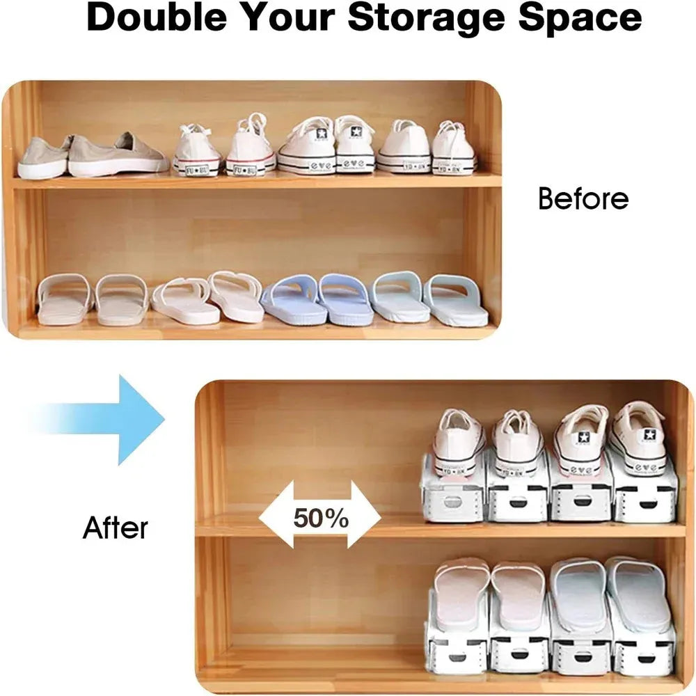 6-14Pcs Shoe Slots Organizer, Adjustable Shoe Support Rack, Double Layer Stack Holder, Shoe Stacker for Closet Organization