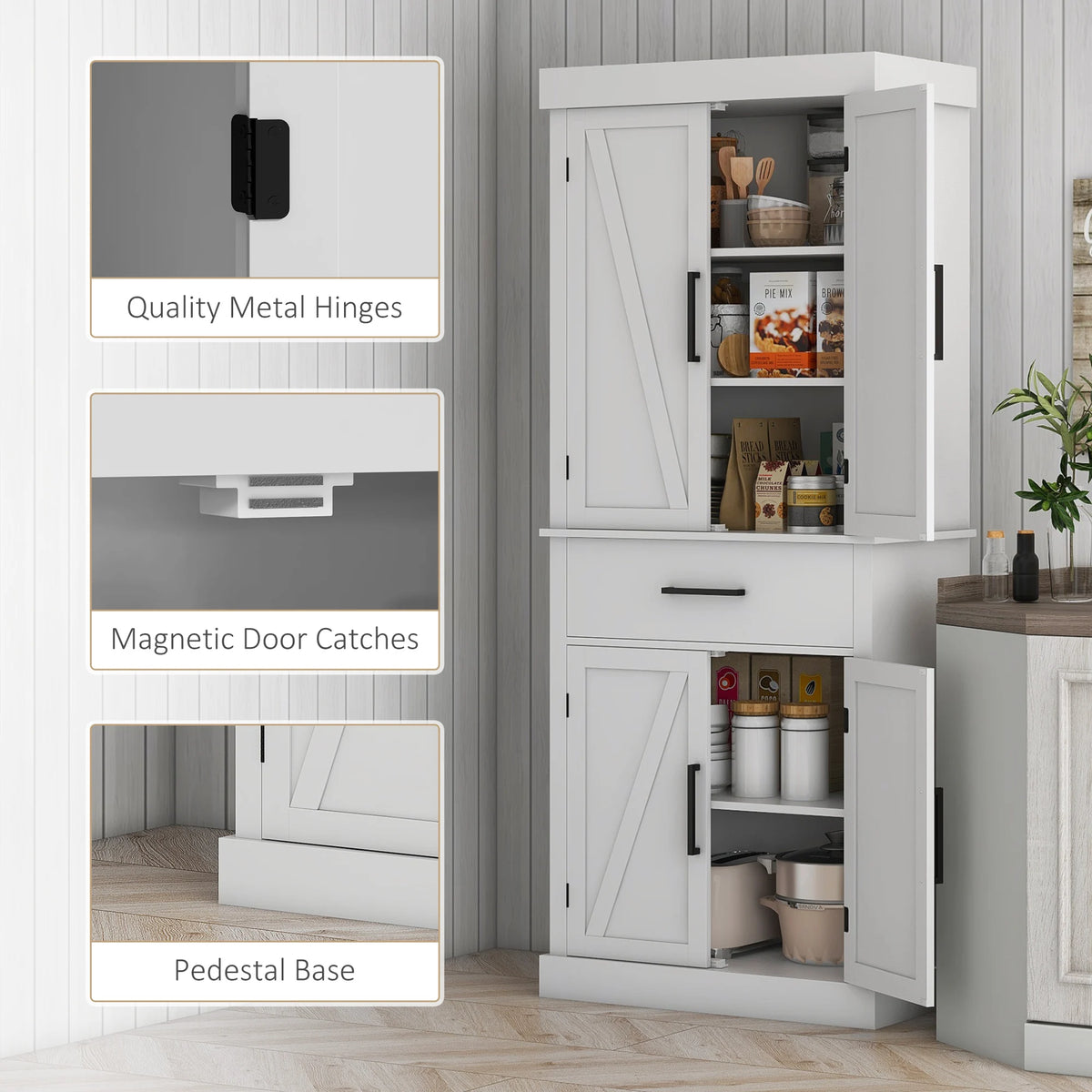 Homcom 72" Tall Kitchen Pantry Storage Cabinet with Barn Doors and Drawer