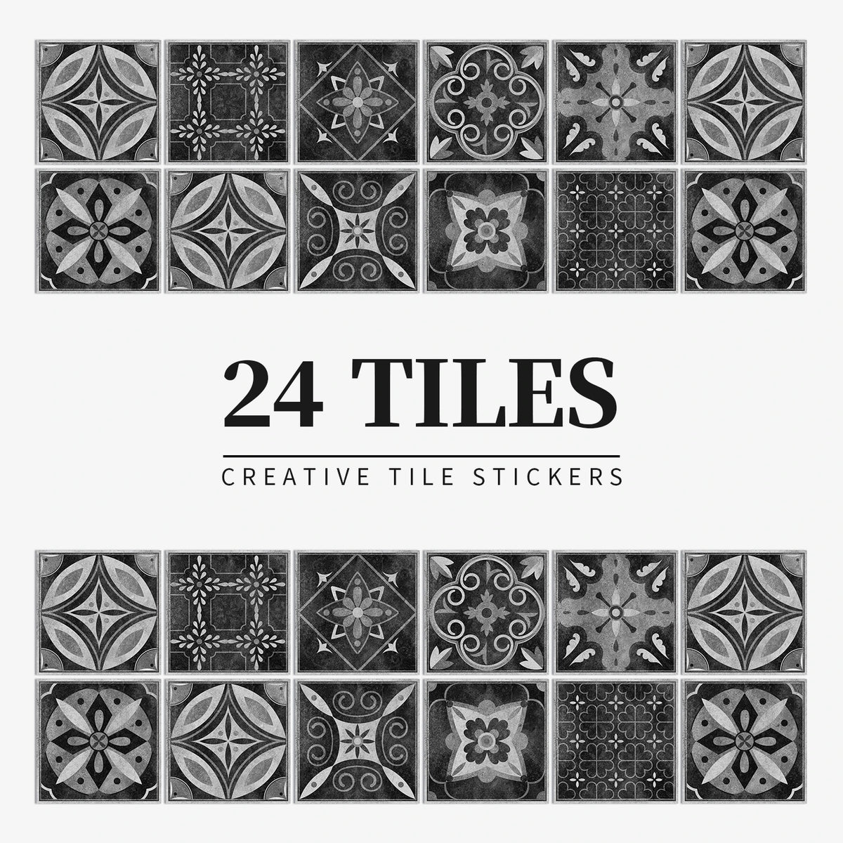 24pcs/Set Gray Moroccan Art Self-Adhesive Wall Sticker Kitchen Bathroom Decoration Vinyl Waterproof Wallpaper Home Decal