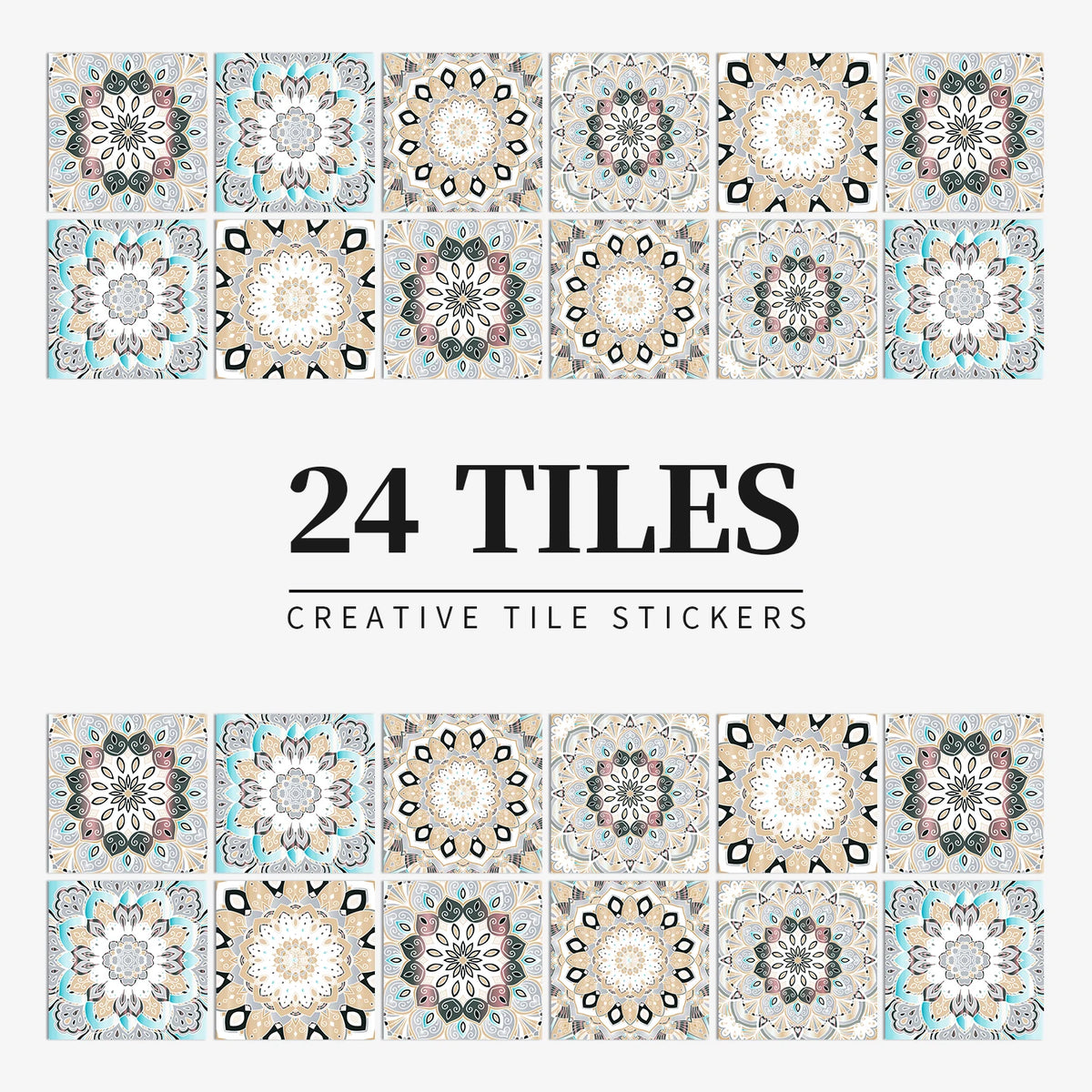24pcs/Set Gray Moroccan Art Self-Adhesive Wall Sticker Kitchen Bathroom Decoration Vinyl Waterproof Wallpaper Home Decal