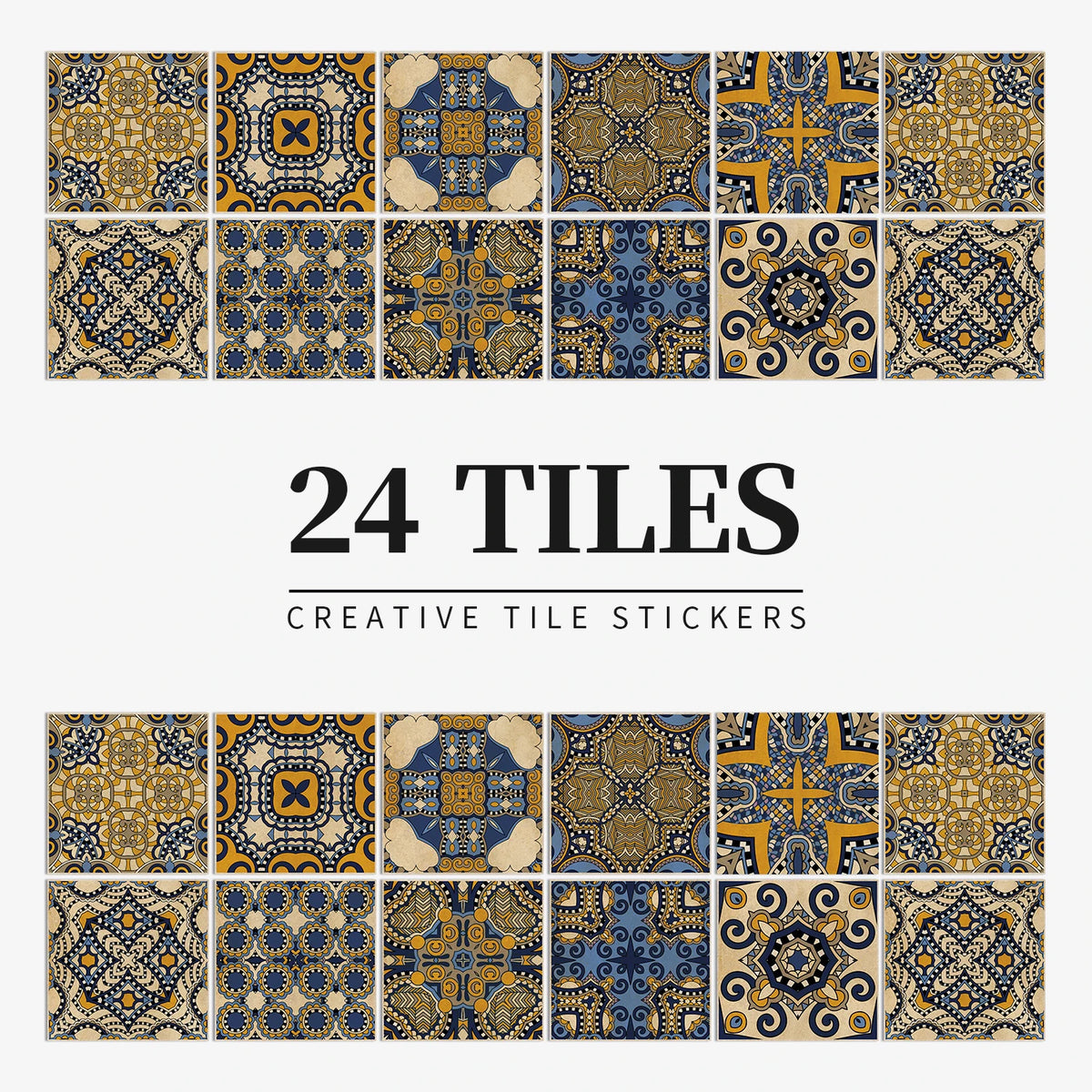 24pcs/Set Gray Moroccan Art Self-Adhesive Wall Sticker Kitchen Bathroom Decoration Vinyl Waterproof Wallpaper Home Decal