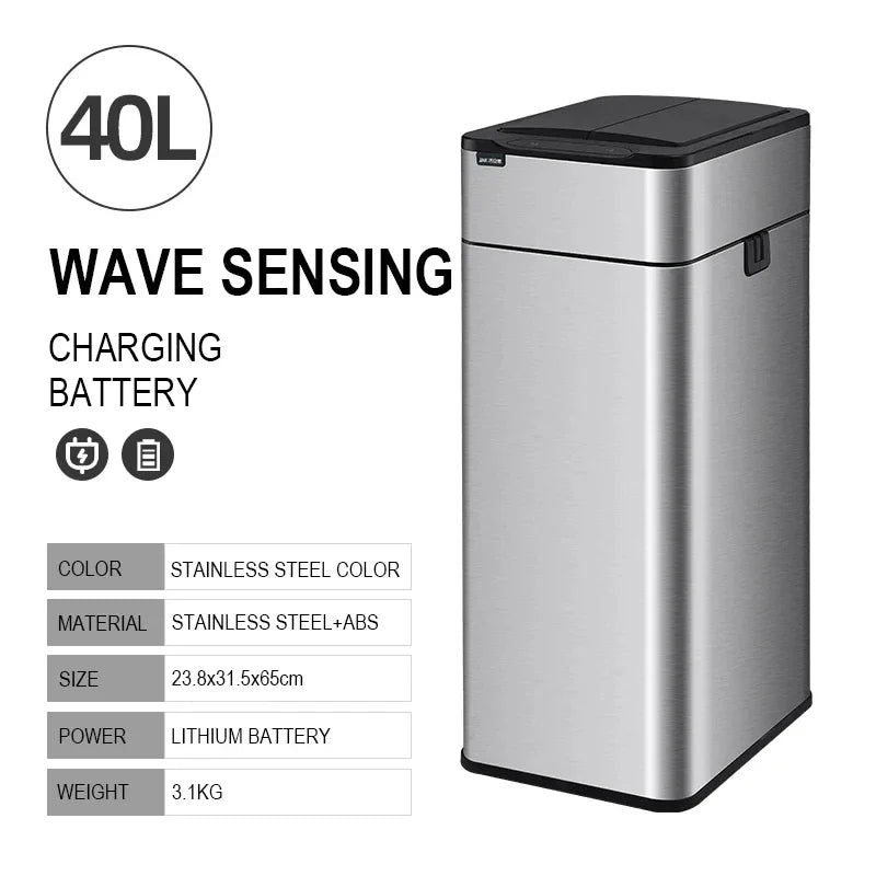 15L 20L 30L 40L 50L 60L Smart Trash Can Stainless Steel Waste bin High Trash Cans Garbage Bin for Kitchen Trash Can Wastebasket