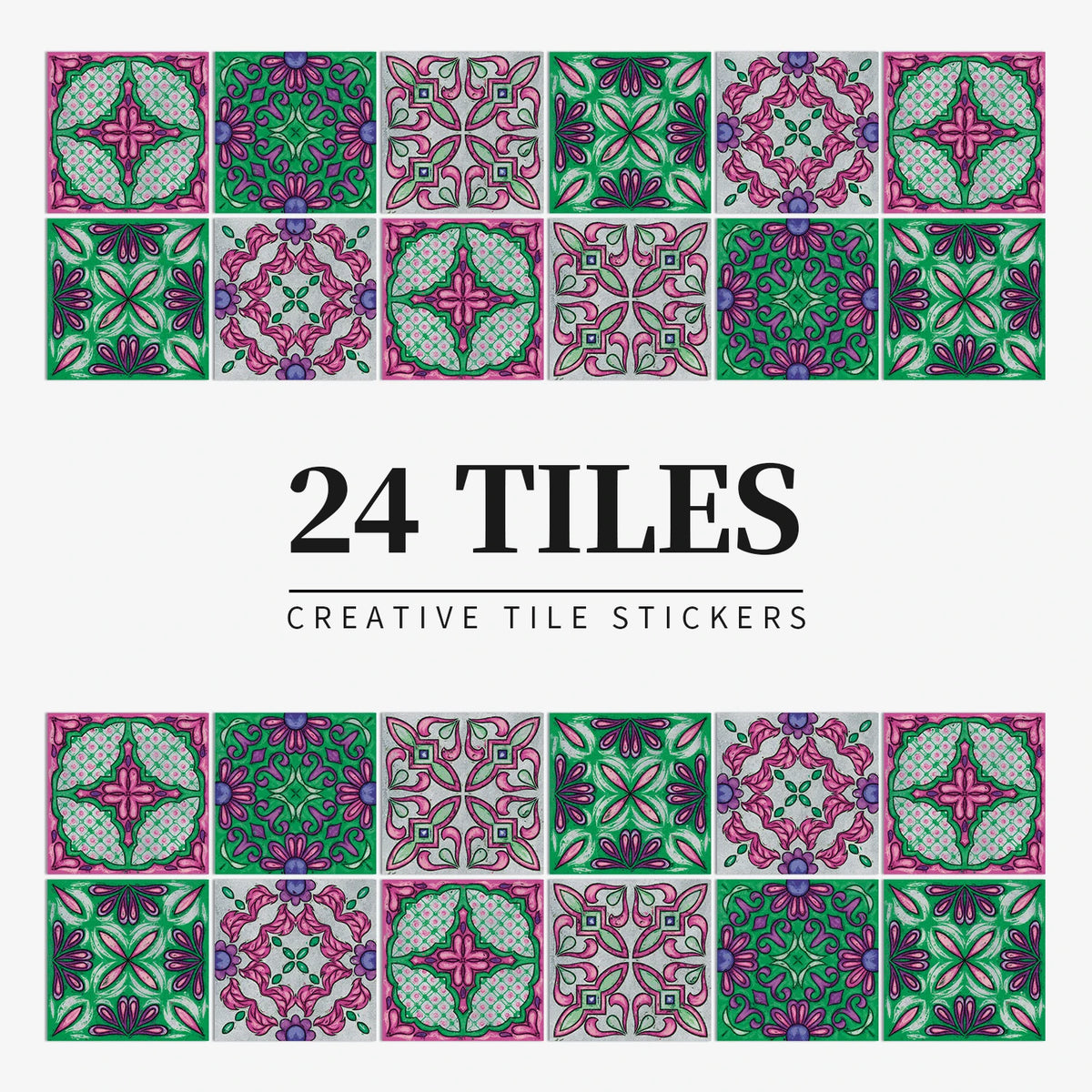 24pcs/Set Gray Moroccan Art Self-Adhesive Wall Sticker Kitchen Bathroom Decoration Vinyl Waterproof Wallpaper Home Decal
