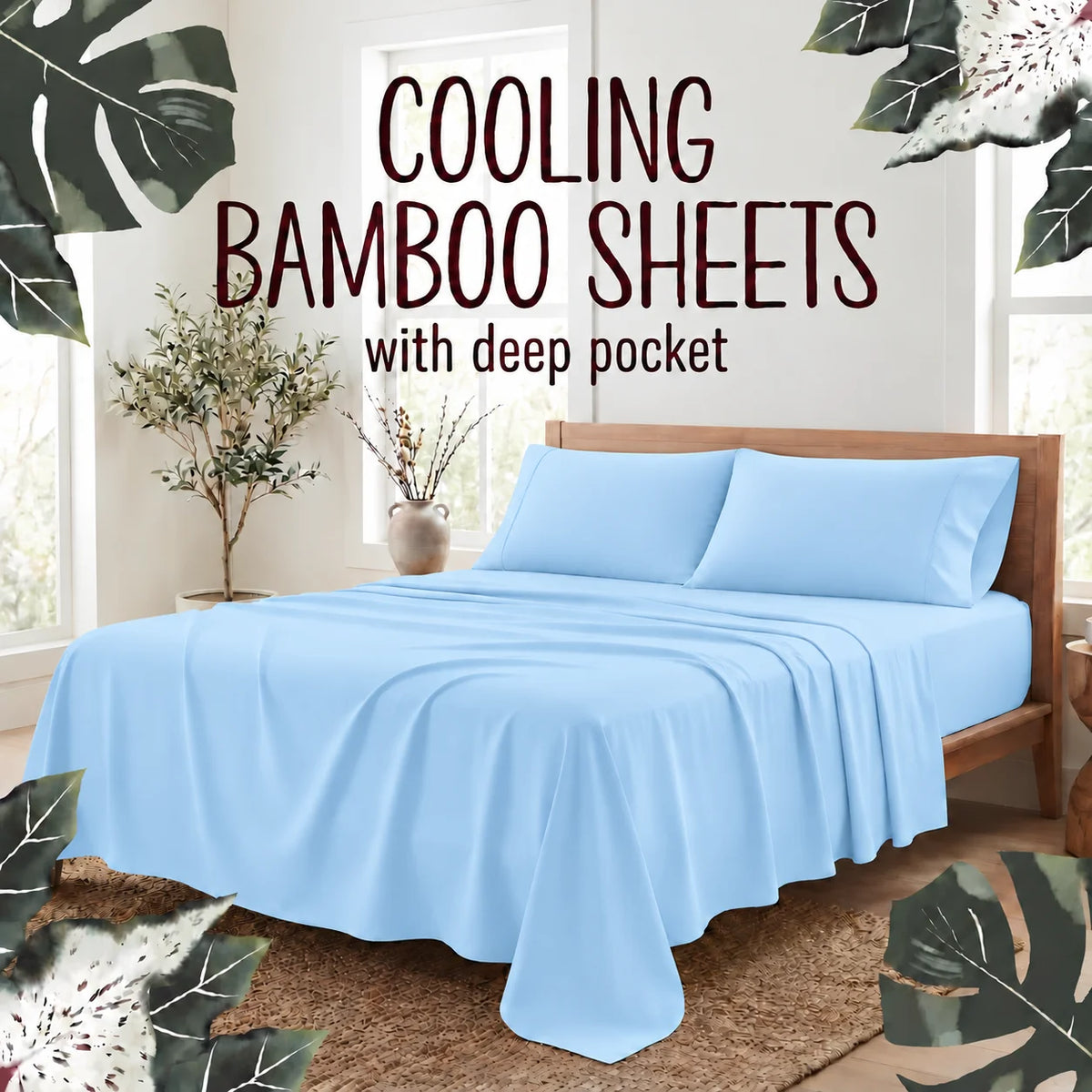 3/4-Piece Bamboo Fiber Bedding - Hypoallergenic and Temperature-Regulating, Suitable for All Seasons to Care for Deep Sleepers, Luxurious Bedding with Deep Pockets, Wrinkle-Resistant and No Ironing Needed, Great for Room and
