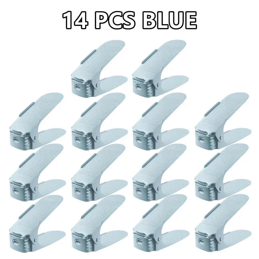 6-14Pcs Shoe Slots Organizer, Adjustable Shoe Support Rack, Double Layer Stack Holder, Shoe Stacker for Closet Organization