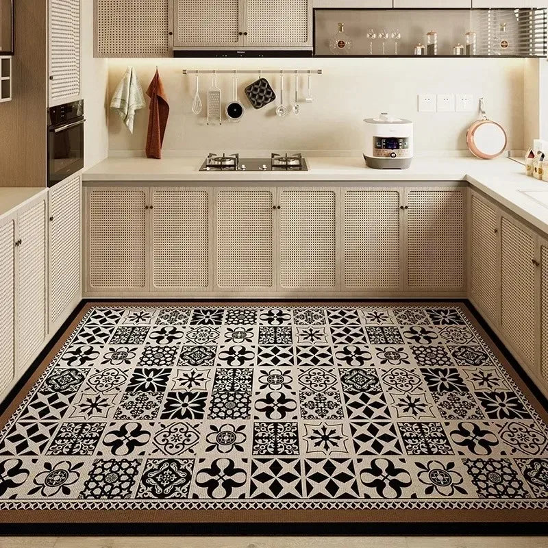 Carpet for Kitchen Pvc Floor Mat Large Size Waterproof Non-slip Carpets Leather Anti-oil Foot Mats Retro Home Decoration Rug