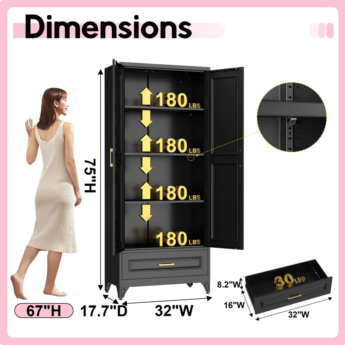Polup 75" Pantry Storage Cabinet with Drawer and Shelves,Metal Kitchen Cupboard for Living Room Dining