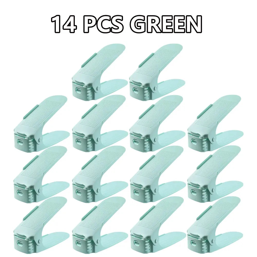 6-14Pcs Shoe Slots Organizer, Adjustable Shoe Support Rack, Double Layer Stack Holder, Shoe Stacker for Closet Organization