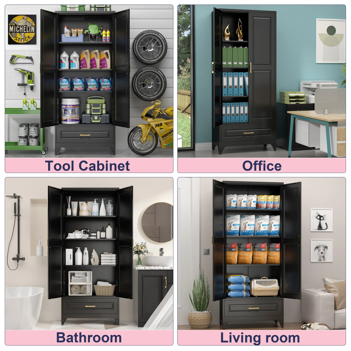 Polup 75" Pantry Storage Cabinet with Drawer and Shelves,Metal Kitchen Cupboard for Living Room Dining