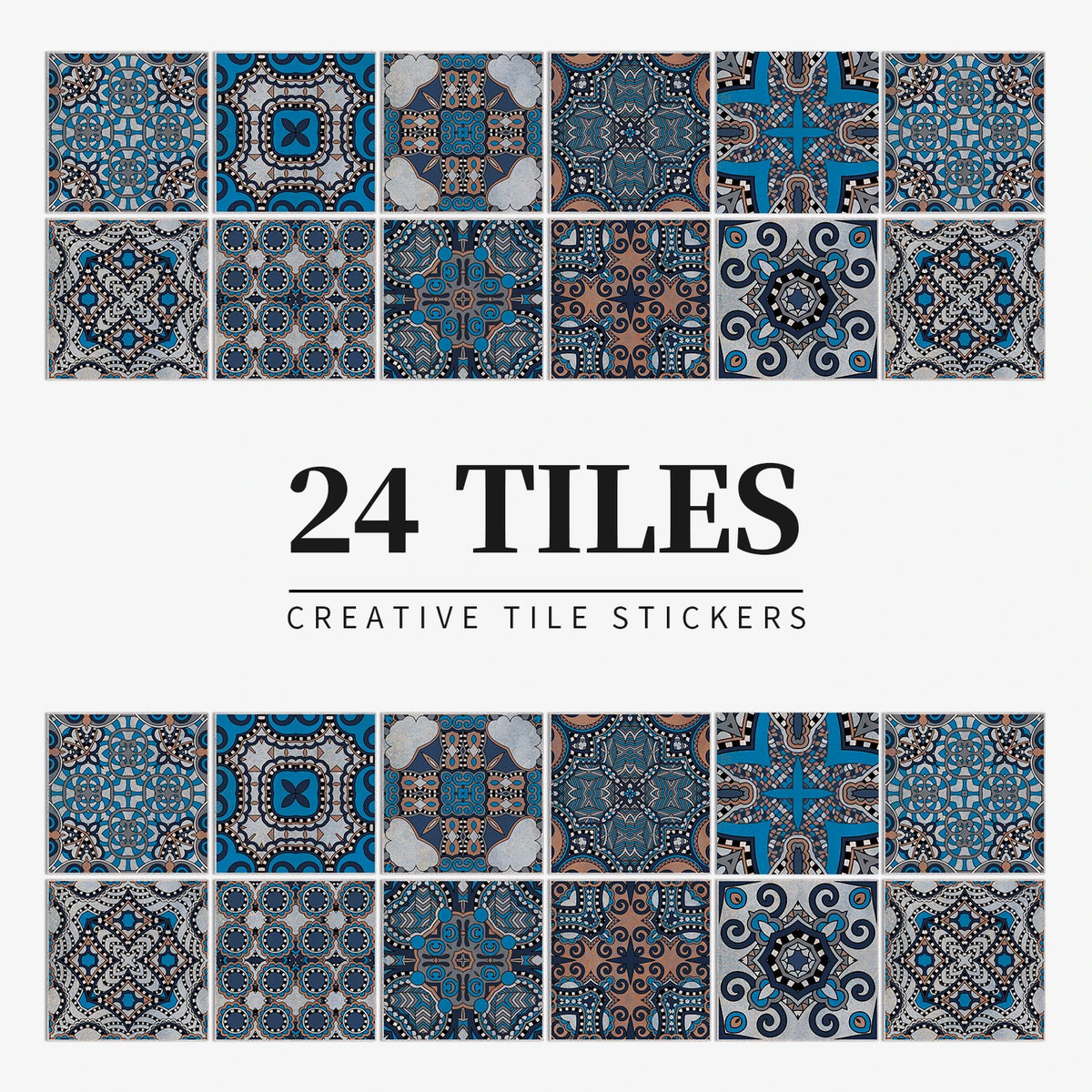 24pcs/Set Gray Moroccan Art Self-Adhesive Wall Sticker Kitchen Bathroom Decoration Vinyl Waterproof Wallpaper Home Decal
