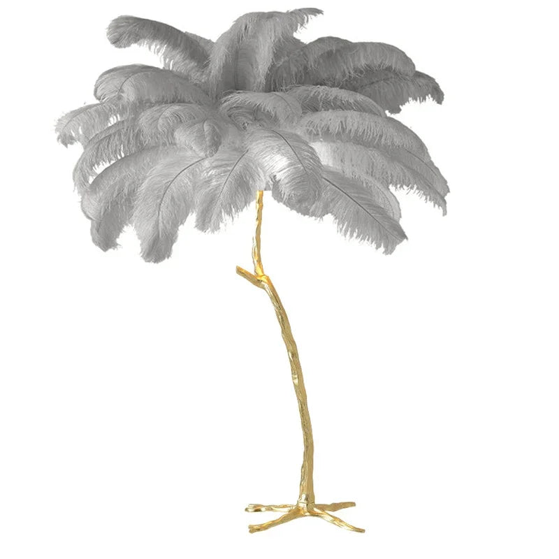 Nordic Resin Twigs Ostrich Feather Led Floor Lamp Living Room Home Decor Sofa Corner Standing Light Bedroom Bedside Feather Lamp