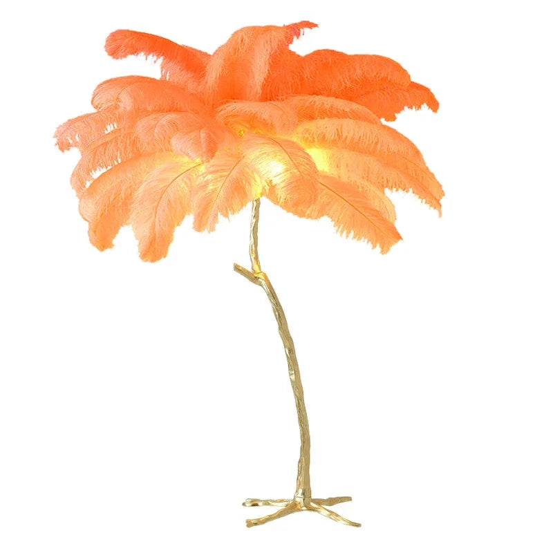 Nordic Resin Twigs Ostrich Feather Led Floor Lamp Living Room Home Decor Sofa Corner Standing Light Bedroom Bedside Feather Lamp