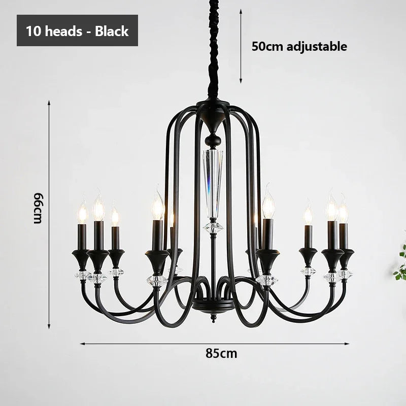 Warm Romantic Retro Candle Chandelier Black Crystal Led Pendant Lamp For Dining Living Room Bedroom Home Decor Lighting