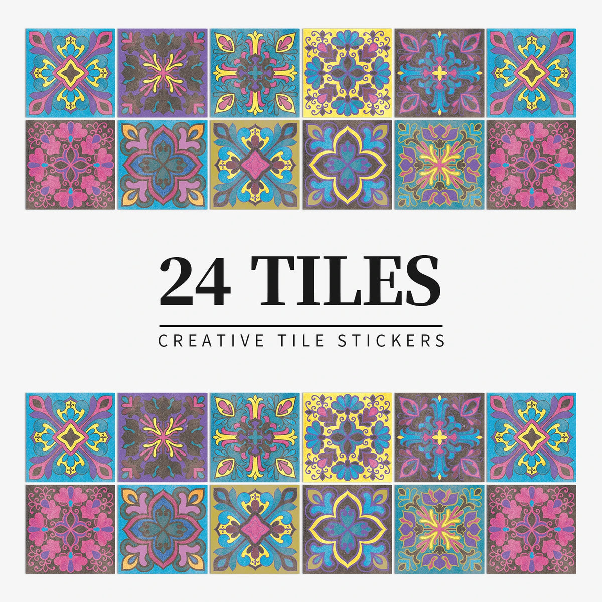 24pcs/Set Gray Moroccan Art Self-Adhesive Wall Sticker Kitchen Bathroom Decoration Vinyl Waterproof Wallpaper Home Decal