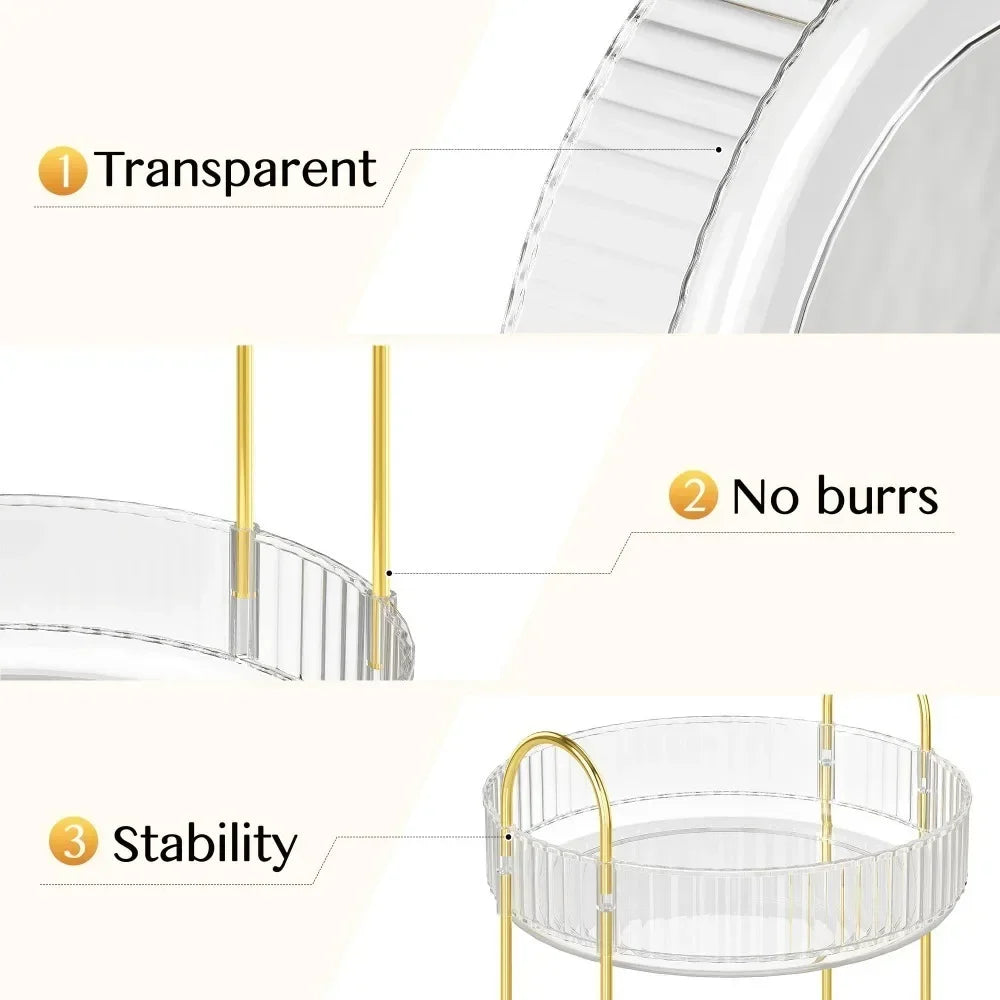 2 Tier 360 Degree Rotating Makeup Organizer Large Capacity Clear Acrylic Perfume Skincare Cosmetics Storage Rack for Vanity Countertop Bathroom Dresser,Spinning Lazy Susan Beauty Organizer Display Stand with Gold Frame,Gift f