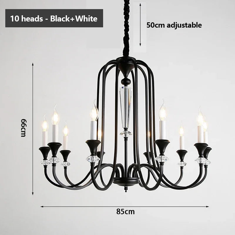 Warm Romantic Retro Candle Chandelier Black Crystal Led Pendant Lamp For Dining Living Room Bedroom Home Decor Lighting
